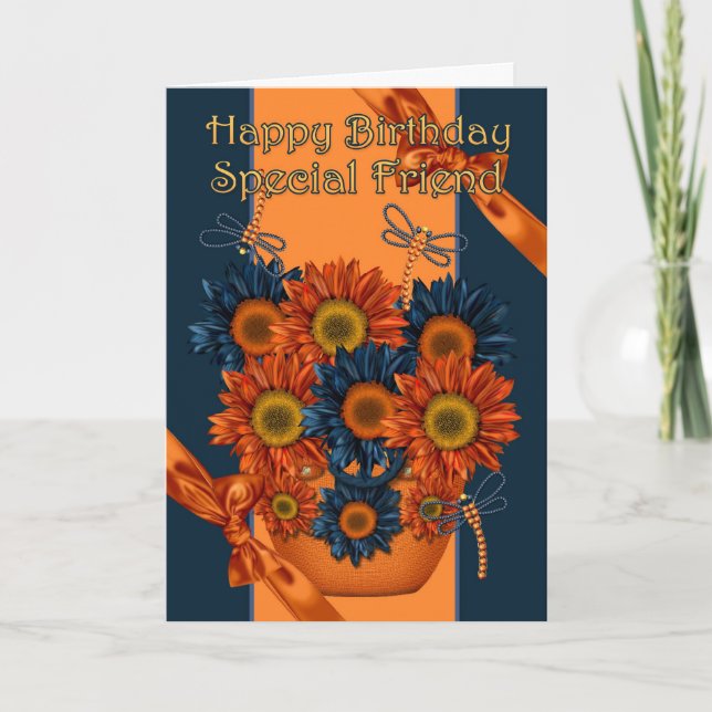Friend Birthday Card - Solros and Dragonfly Kort (Framsida)