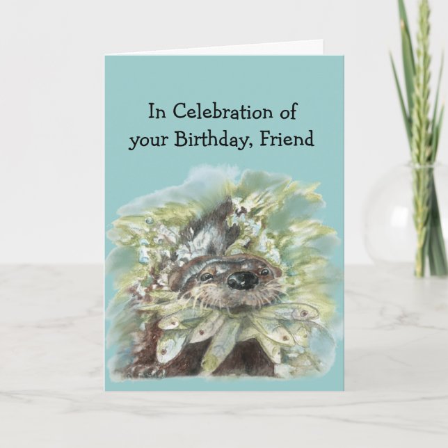 Friend Birthday Humor Cute Watercolor Otter Kort (Framsida)