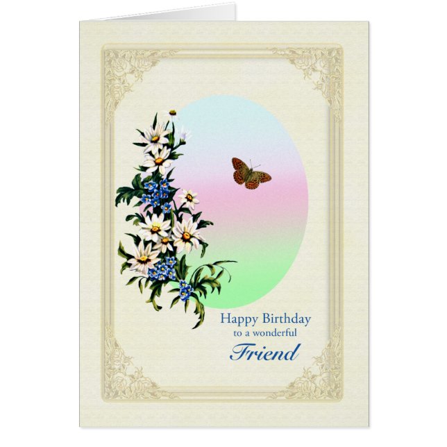 Friend Birthday med Flowers Hälsningskort (Framsidan)