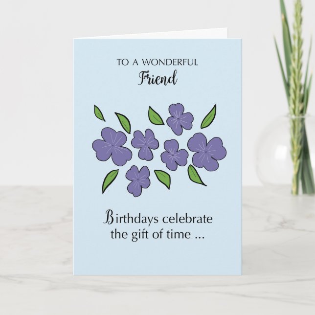 Friend Birthday med Violet Flowers och Löv Kort (Framsida)