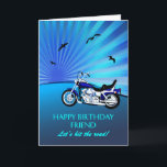 Friend Birthday Motorcykel Sunset Card Kort<br><div class="desc">Grattis på födelsedagen vänkort med motorcykel. Ett perfekt-kort för en biker. En blå motorcykel med stiliserad solnedgång och flygande fåglar. Vilken cykelentusiast som helst kommer kärlek att få ett sådant kort.</div>