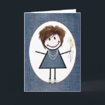 Friend Birthday Stick figur Girl med Daisy Kort<br><div class="desc">Cute stick figur flicka med hår,  senor,  blå denim-klänning,  pärlhalsband och daisy bouquet på blå denim-bakgrund.</div>