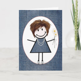 Friend Birthday Stick figur Girl med Daisy Kort