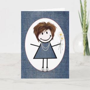 Friend Birthday Stick figur Girl med Daisy Kort