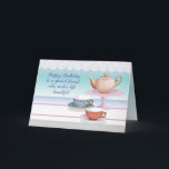 Friend Birthday Tekanna och Tekopp, Religiösa Kort<br><div class="desc">Din vän är speciell och det här religiösan återspeglar den relationen. Ett tetidkort som är sött,  med pärlor runt tekannan och snöre hängande i bakgrunden är perfekt med att önska er vän grattis på födelsedagen. Tack till vecteezy.com/members/sunshine-91 och vecteezy.com/members/CharlesLeon för deras bilder och snöre struktur.</div>
