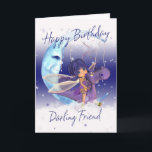 Friend Cute Birthday Card, lila drake med fair Kort<br><div class="desc">Friend Cute Birthday card,  lila draon med mejerier och måne</div>