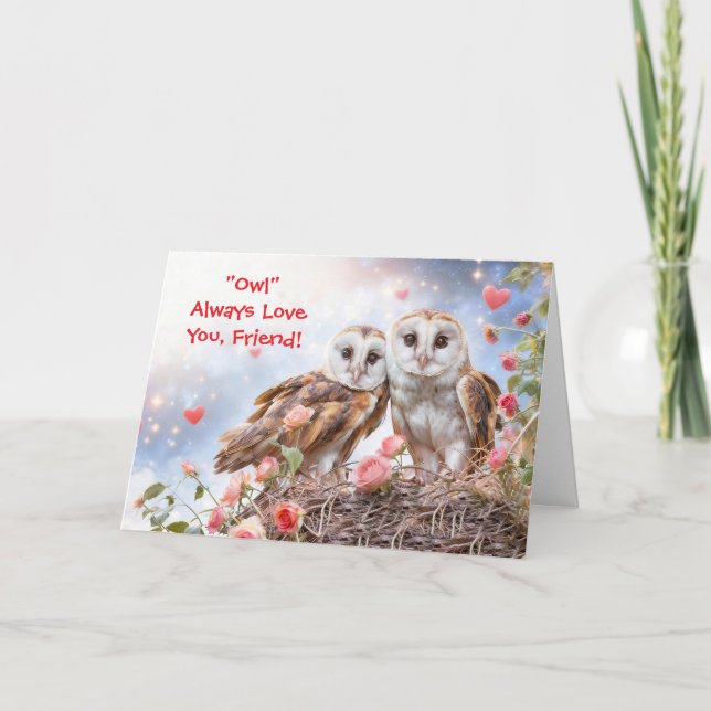Friend Cute Owls Happy Valentines Day Card Kort (Framsida)
