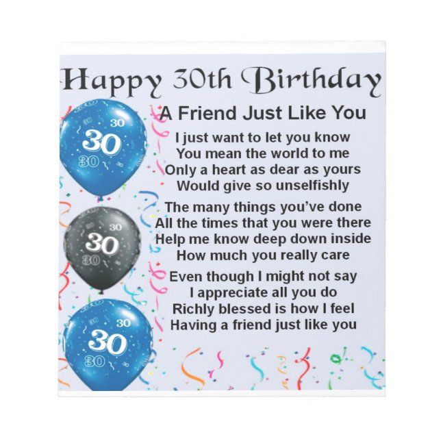 Friend Dikt - 30års födelsedag Anteckningsblock (Framsida)