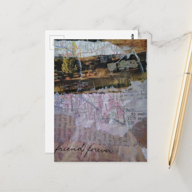 Friend Forever mixed media collage Vykort (Fram/Back In Situ)