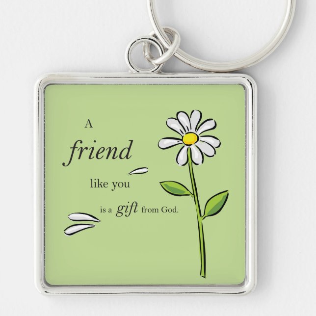 Friend Gift of God, Daisy om Grönt, Religiösa Fyrkantig Silverfärgad Nyckelring (Framsidan)