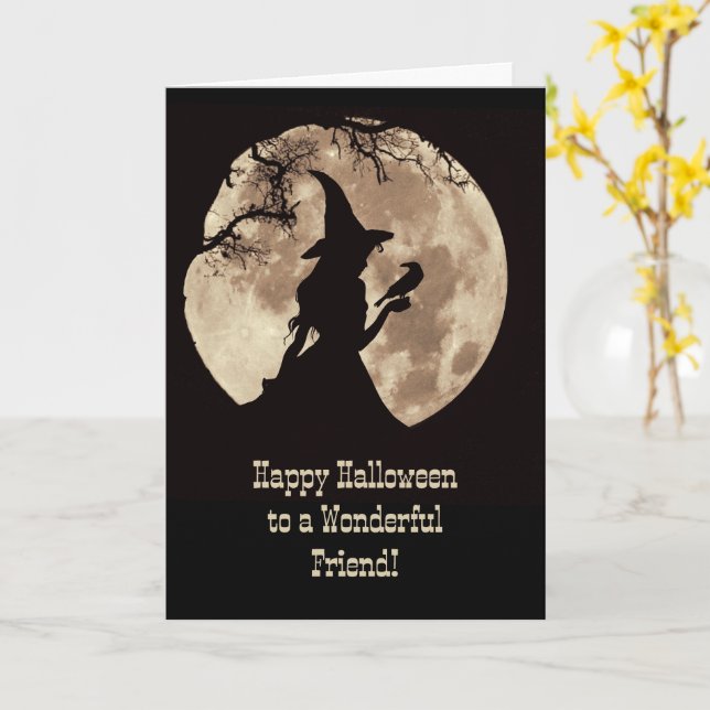 Friend Glad Halloween Cute Witch i Moonlight Kort (Gul blomma)