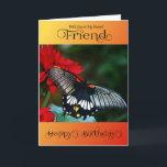 Friend - Grattis på födelsedagen - Black Butterfly Kort<br><div class="desc">Vännen, hälsningskort för Grattis på födelsedagen ... Skicka kärlek och bästa önskemål till din bästa vän på födelsedagen med denna vackra fångst av en svart fjäril och röda blommor med vibrant gräns. En inre kortevers ingår för din använda eller så kan du anpassa den ytterligare genom att lägga till dina...</div>