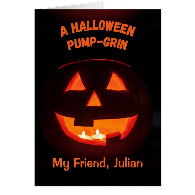 Friend Halloween Add a Namn Cute Jack o'Lantern Hälsningskort (Framsidan)