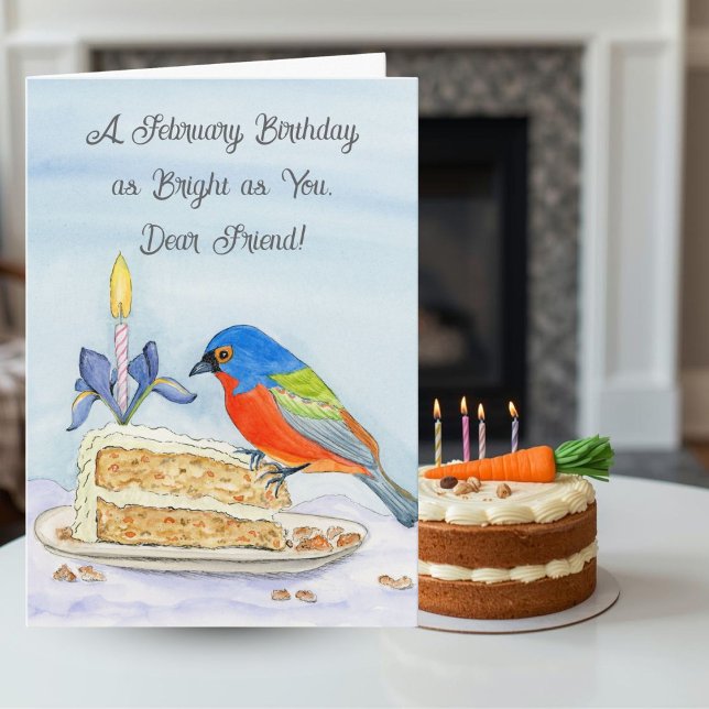 Friend Happy February Birthday Painted Bunting Kort (Skapare uppladdad)