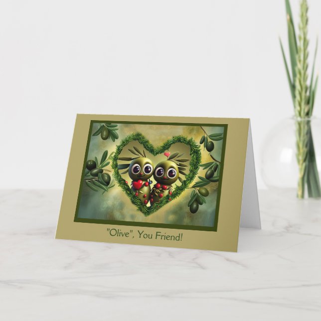 Friend Happy Valentines Day Funny Cute Olives Kort (Framsida)