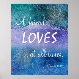 Friend Kärlek Blue Lila Silver Watercolor Poster