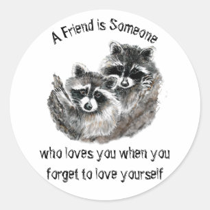 Friend Kärlek You Cute Raccoons Quote Runt Klistermärke