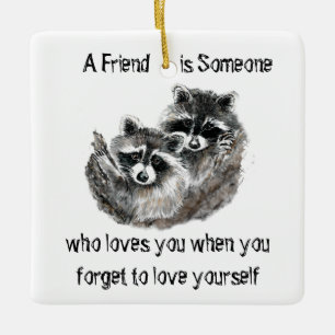 Friend Kärlek You Cute Raccoons Quote T-Shirt Post Julgransprydnad Keramik