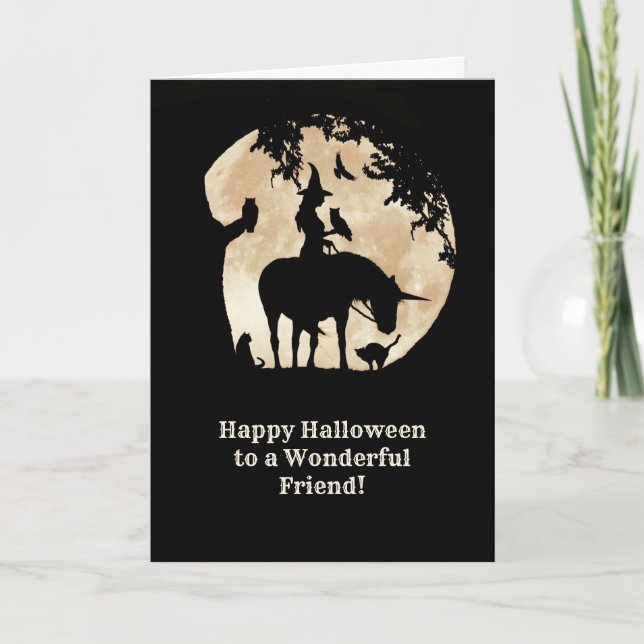 Friend Magic Witch och Unicorn Halloween Kort (Framsida)