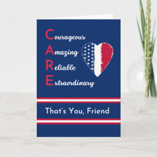 Friend Nurses Day Patriotic CARE and Heart Kort