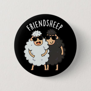 Friend-ovine Funny Sheep Pun Mörk BG Knapp