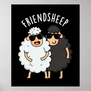 Friend-ovine Funny Sheep Pun Mörk BG Poster
