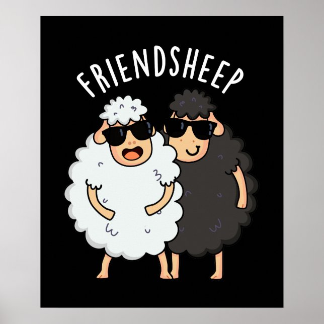 Friend-ovine Funny Sheep Pun Mörk BG Poster (Framsidan)