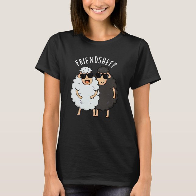 Friend-ovine Funny Sheep Pun Mörk BG T Shirt (Framsida)