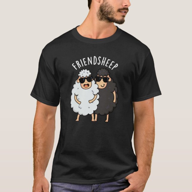 Friend-ovine Funny Sheep Pun Mörk BG T Shirt (Framsida)