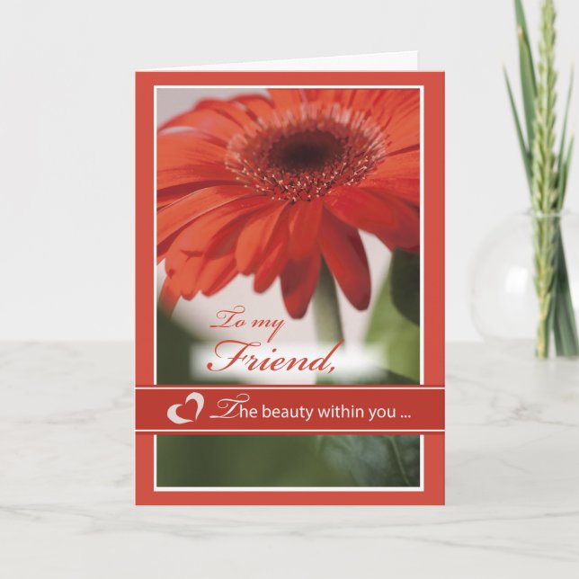 Friend Red Gerber Daisy Valentine Helgkort (Framsida)