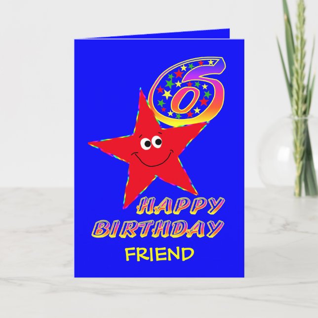 Friend Red Star 6e Birthday Kort (Framsida)