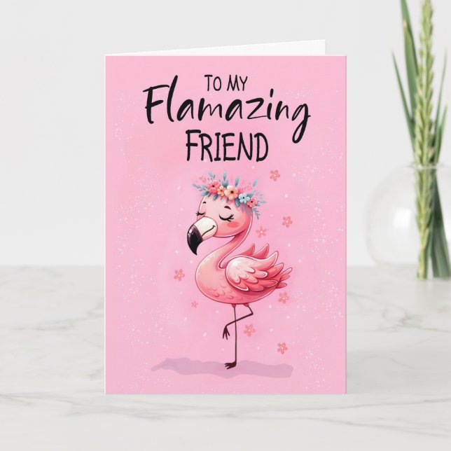 Friend säger hej med Flamingo Fabulous och Roligt Kort (Framsida)
