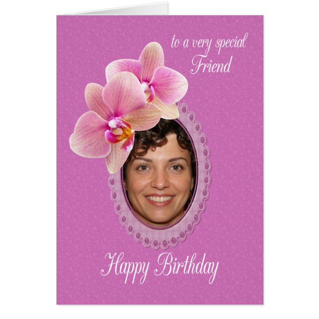 Friend Speciell Birthday Önskemål Orchids Hälsningskort (Framsidan)