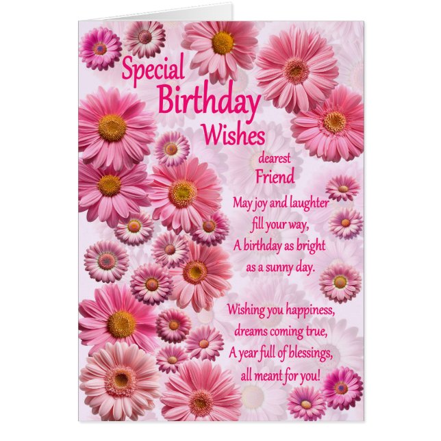 Friend Speciell Birthday Önskemål Rosa Daisy Hälsningskort (Framsidan)