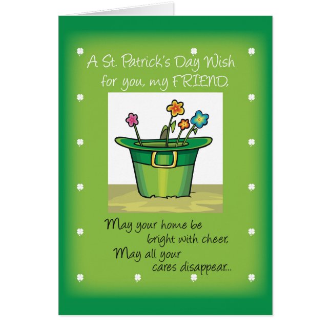 Friend St. Patrick's Day Hat med Flowers Hälsningskort (Framsidan)