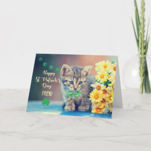 Friend St. Patrick's Day Kitten w/ Gult Daisys Kort