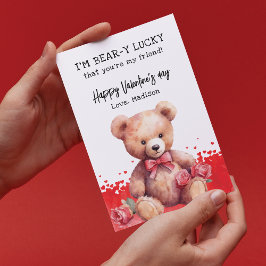 Friend Valentines Day, vattenfärgad Nalle Julkort