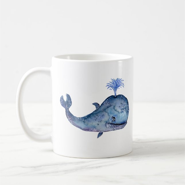 Friendent Blue Whale Watercolor Kaffemugg (Vänster)