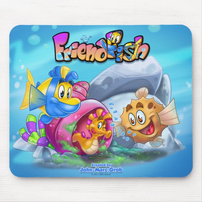 FriendFish Söt tecknad fisk Mouse Pad Musmatta (Framsidan)