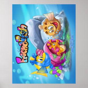 FriendFish-söt tecknad poster med fisk