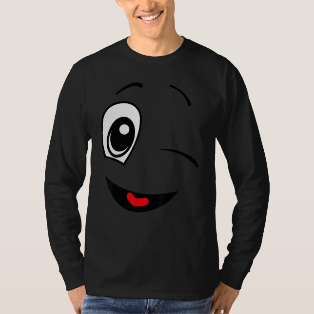 Friendly Ansikte Winking Positive Face Expression T Shirt (Framsida)