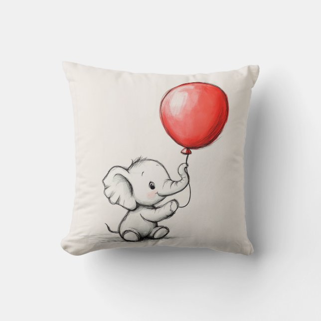 Friendly Baby Elephant med Red Balloon Kudde (Framsida)