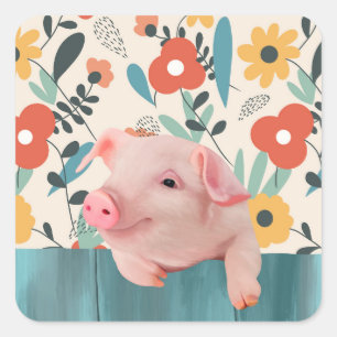 Friendly Baby Pig Cute Baby djur Fyrkantigt Klistermärke