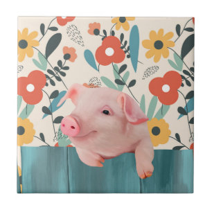Friendly Baby Pig   Cute Baby djur Kakelplatta