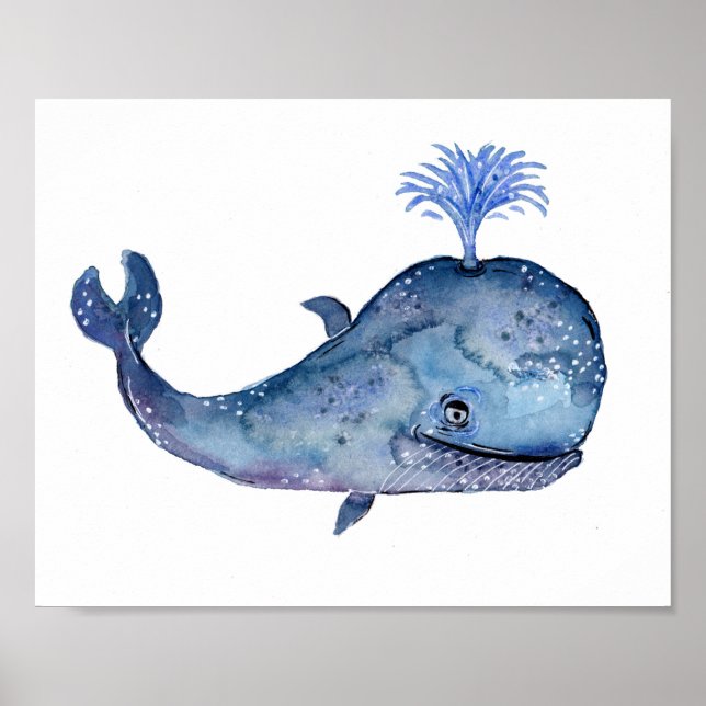 Friendly Blue Whale Watercolor Poster (Framsidan)