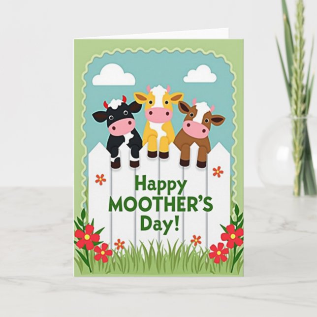 Friendly Bovines Mothers Day Card Kort (Framsida)