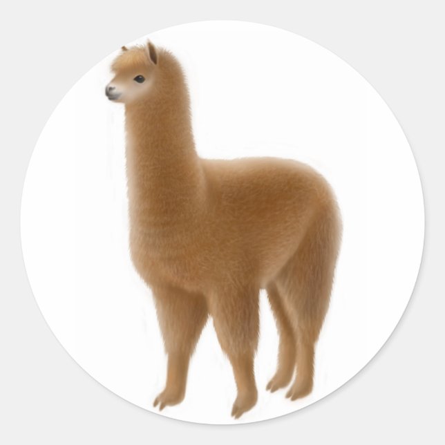 Friendly Brown Alpaca Sticker Runt Klistermärke (Framsida)