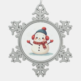 Friendly Cozy Kawaii Snowman Snowflake Snöflinga Pewter Julgransprydnad
