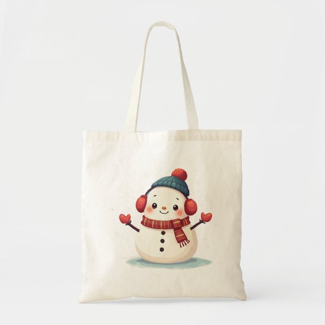 Friendly Cozy Kawaii Snowman Snowflake Tygkasse (Framsidan)