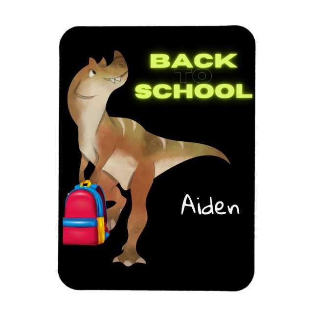 Friendly Dinosaur med ryggsäck "Back to school" Magnet (Vertikal)